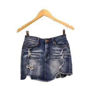 Indigo Rein Distressed Denim Mini Skirt Juniors Size 5 Raw Hem